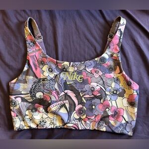 Nike Floral Crop Sports Bra in Pink, Purple, Yellow, Cream